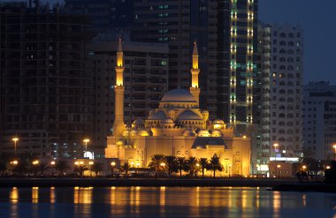 Al Noor Mosque in Sharjah City at night clipart