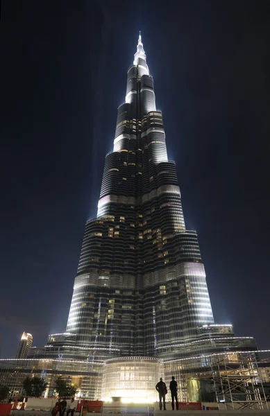 Burj khalifa svítí v noci, Dubaj — Stock fotografie