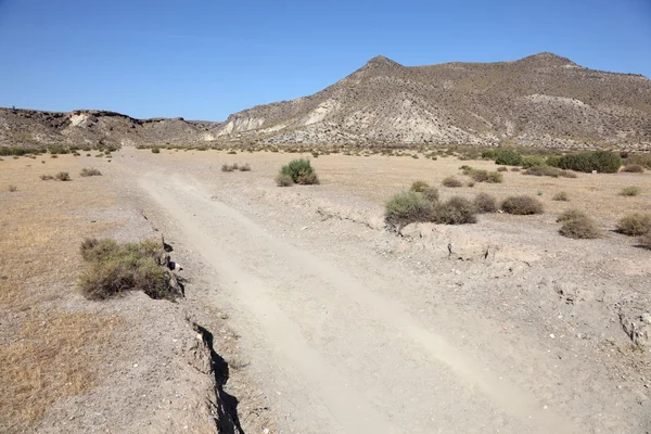 Einsame Straße in der Wüste. Andalusien, Spanien — Stockfoto