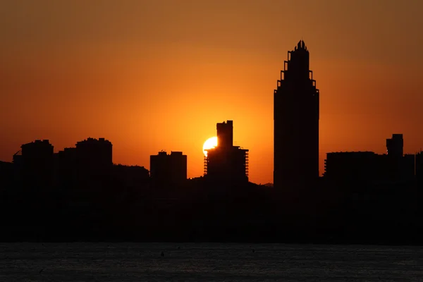 stock image Sunset in Mediterranean resort Benidorm, Spain