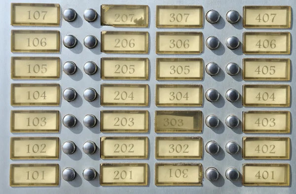 stock image Apartment house doorbell plate with numbers