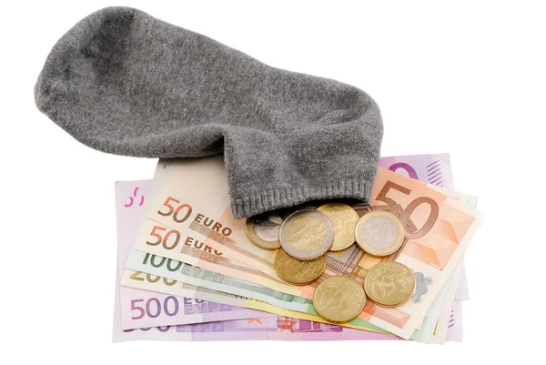 Ahorro de dinero en euros en el calcetín —  Fotos de Stock