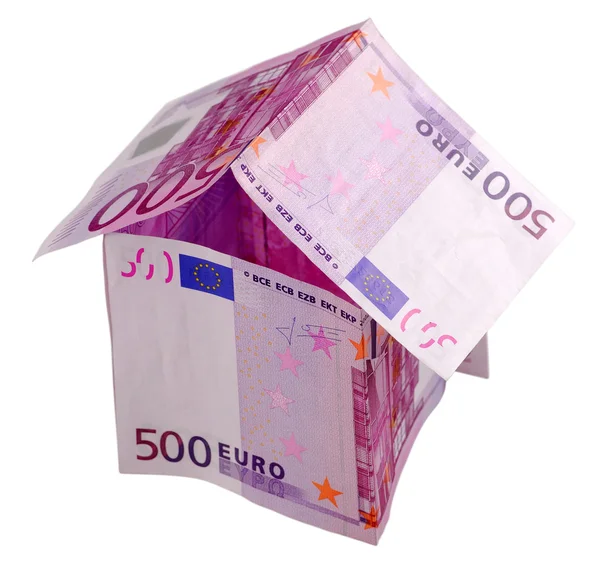 Casa de dinheiro feita a partir de notas de 500 euros — Fotografia de Stock