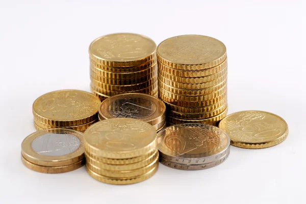 Euro coins on white background — Stock Photo, Image