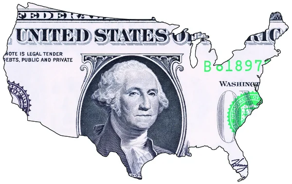 Mapa USA s jeden dolar Poznámka — Stock fotografie