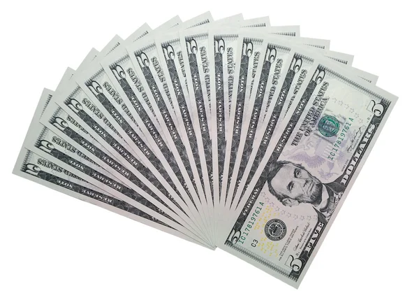 Notas de dólar isoladas sobre fundo branco — Fotografia de Stock