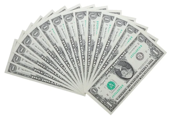 Notas de um dólar isoladas sobre branco — Fotografia de Stock