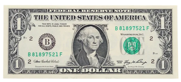 Jeden Dolar na białym tle nad białym — Zdjęcie stockowe