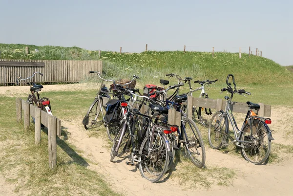 Zaparkowane rowery na wydmy w Holandii — Zdjęcie stockowe
