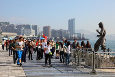 Statue of the famous Actor Bruce Lee at the Avenue of Stars in Hong Kong. clipart