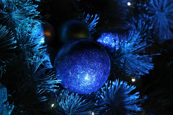 Detail shot of blue illuminated Christmas Tree — Stock Photo, Image