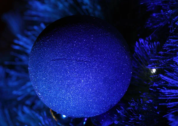 Detail shot of blue illuminated Christmas Tree — Stock Photo, Image