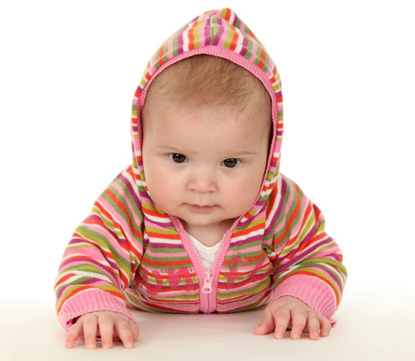 Bebê bonito usando camisola colorida — Fotografia de Stock