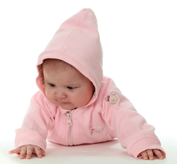 Baby girl in hooded sweater — Stock Photo, Image