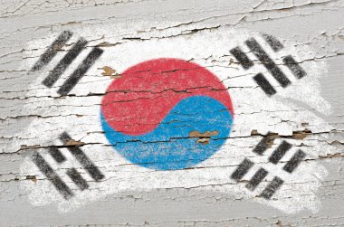 Flag of South Korea on grunge wooden texture painted with chalk clipart