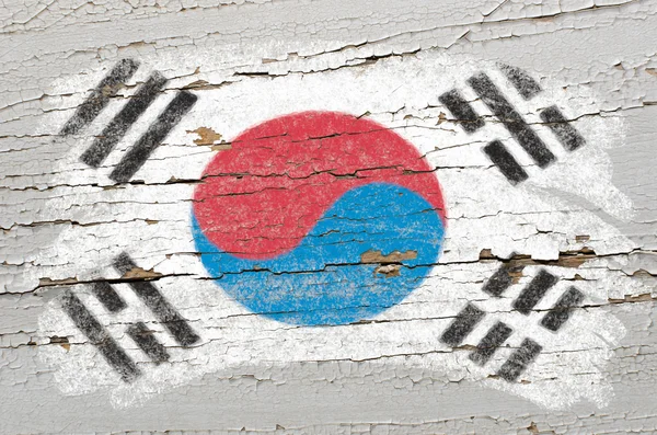 Flag of South Korea on grunge wooden texture painted with chalk — Stock Photo, Image