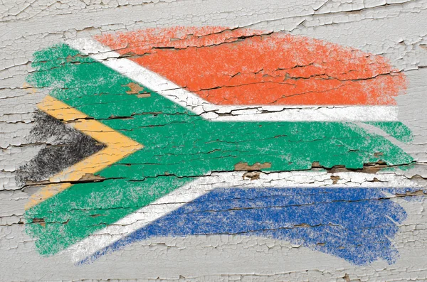 Vlajka Jižní Afriky na grunge dřevěné textury namalované křídou — Stock fotografie