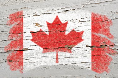 Flag of Canada on grunge wooden texture painted with chalk clipart