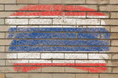 Flag Thailand of on grunge brick wall painted with chalk clipart