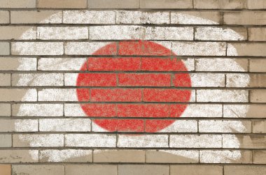 Flag of Japan on grunge brick wall painted with chalk clipart