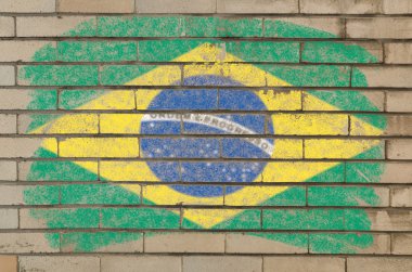 Flag of Brazil on grunge brick wall painted with chalk clipart