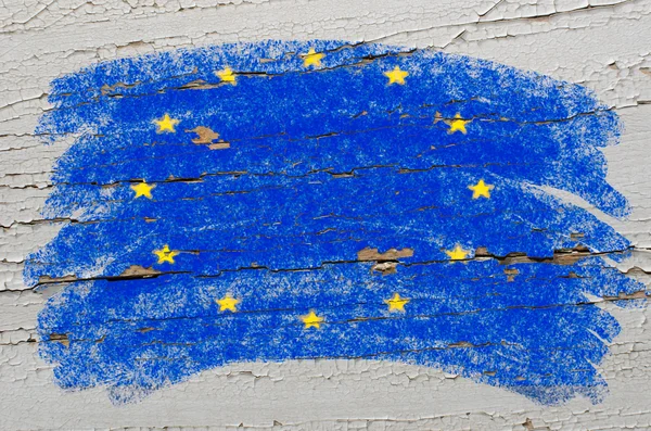 Vlag van de eu op houten textuur grunge geschilderd met krijt — Stockfoto