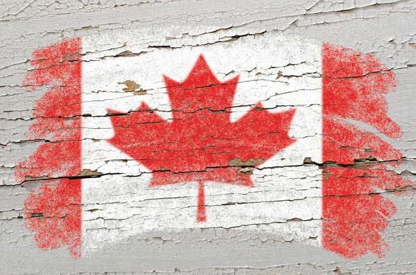 Flagge Kanadas auf Grunge-Holzstruktur mit Kreide bemalt — Stockfoto