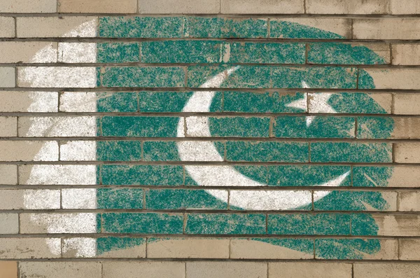 Flag of Pakistan on grunge brick wall painted with chalk — Stock Photo, Image