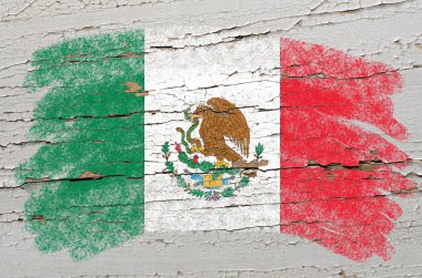 Flag of mexico on grunge wooden texture painted with chalk clipart