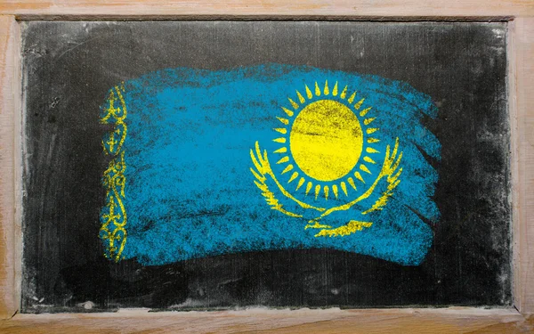 Flag of khazakstan on blackboard painted with chalk — Stock Photo, Image