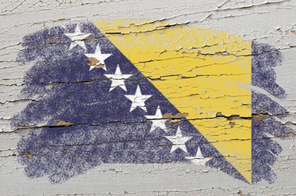 Vlajka Bosny a Hercegoviny na grunge dřevěné textury malované — Stock fotografie