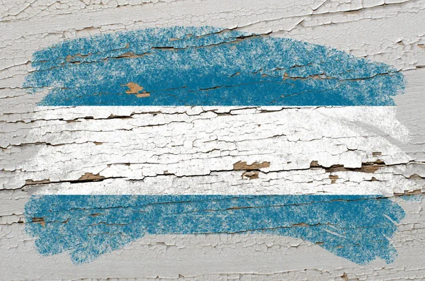 Flag of el salvador on grunge wooden texture painted with chalk — Stock Photo, Image