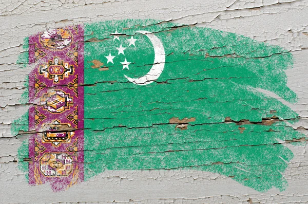 Flag of turkmenistan on grunge wooden texture painted with chalk — Stock Photo, Image