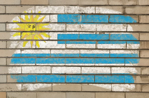Bandiera di uruguay su grunge muro di mattoni dipinto con gesso — Foto Stock