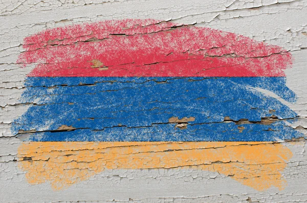 Flag of armenia on grunge wooden texture painted with chalk — Stock Photo, Image