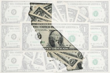 Outline map of California with transparent american dollar bankn clipart