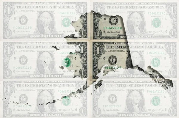 Mapa do Alasca com notas de dólar americano transparentes — Fotografia de Stock