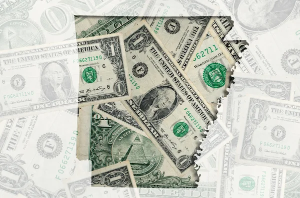 Окреслити карта Арканзас з прозорого американський долар banknot — стокове фото