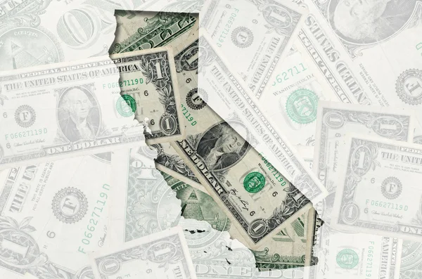 Окреслити карта Каліфорнії з прозорого американський долар bankn — стокове фото