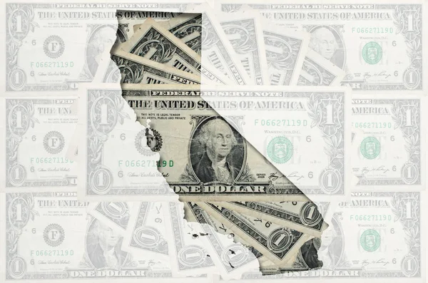 Outline map of California with transparent american dollar bankn — Stock Photo, Image