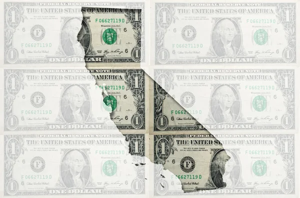 Umrisskarte von Kalifornien mit transparentem amerikanischen Dollarschein — Stockfoto