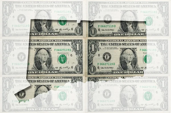 Skitse kort over Connecticut med transparent amerikansk dollar bank - Stock-foto