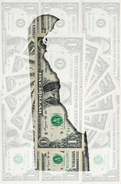 Konturkarta över delaware med transparent amerikanska dollar banknot — Stockfoto
