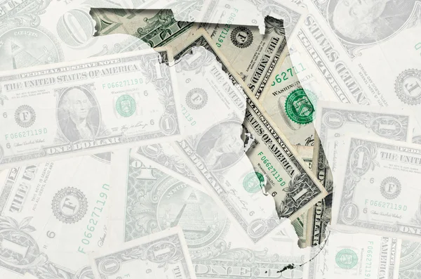 Konturkarta över florida med transparent amerikanska dollar sedel — Stockfoto