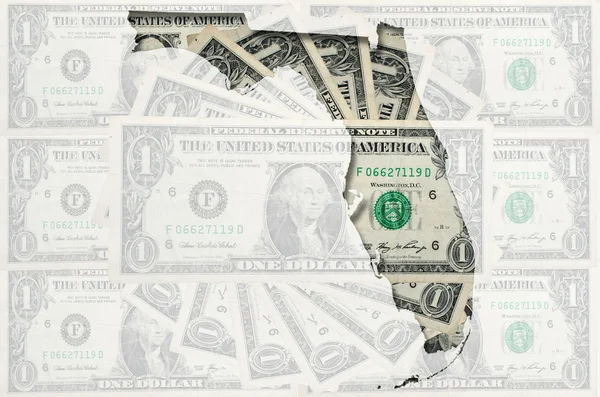 Περίγραμμα της Φλόριντα με διαφανή αμερικανικό δολάριο τραπεζογραμματίων — Φωτογραφία Αρχείου