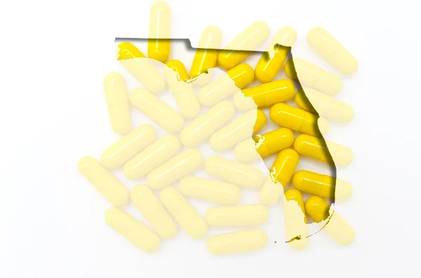 Overzicht van de selecteur van florida met transparante pillen op de achtergrond — Stockfoto