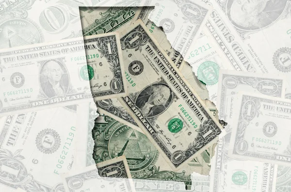 透明なアメリカ ドル紙幣とジョージアの概要マップ — ストック写真
