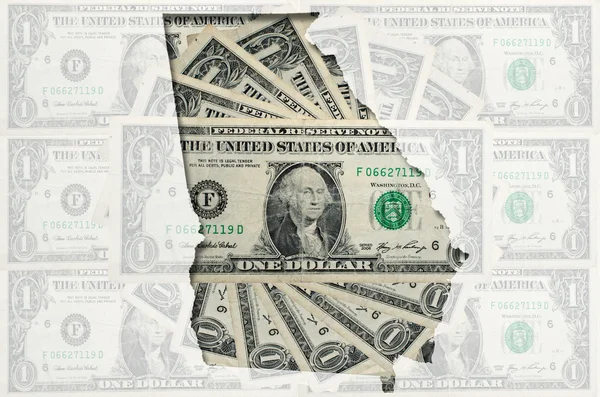 有透明的美国美元钞票的格鲁吉亚大纲地图 — 图库照片