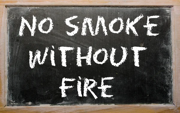 Ordspråket "ingen rök utan eld" skrivet på en svart tavla — Stockfoto