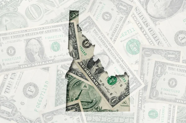 Konturkarta över idaho med transparent amerikanska dollar sedlar — Stockfoto